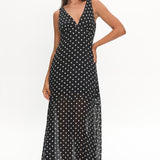 Rosewood V-Neckline Maxi Dress Polka Dot Black