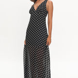 Rosewood V-Neckline Maxi Dress Polka Dot Black