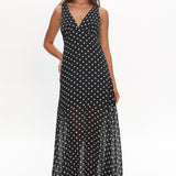 Rosewood V-Neckline Maxi Dress Polka Dot Black