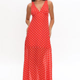 Rosewood V-Neckline Maxi Dress Polka Dot Red