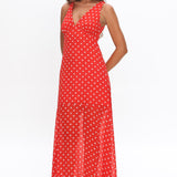 Rosewood V-Neckline Maxi Dress Polka Dot Red