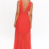 Rosewood V-Neckline Maxi Dress Polka Dot Red