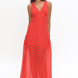 Rosewood V-Neckline Maxi Dress Polka Dot Red