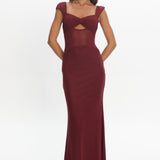 Renella Mesh Waist Maxi Dress Wine