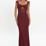 Renella Mesh Waist Maxi Dress Wine