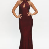 Adrielle Keyhole Halterneck Maxi Dress Wine