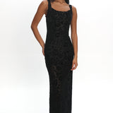 Casablanca Nights Tied Back Maxi Dress Flocked Floral