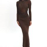 Esther Sheer Waist Maxi Dress Chocolate