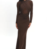 Esther Sheer Waist Maxi Dress Chocolate