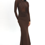Esther Sheer Waist Maxi Dress Chocolate