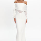 Marlowe Off-Shoulder Sheer Waist Maxi Dress Off White