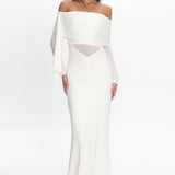 Marlowe Off-Shoulder Sheer Waist Maxi Dress Off White