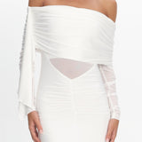 Marlowe Off-Shoulder Sheer Waist Maxi Dress Off White
