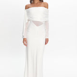 Marlowe Off-Shoulder Sheer Waist Maxi Dress Off White