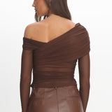 Christos Long Sleeve Asymmetric Top Chocolate