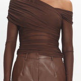 Christos Long Sleeve Asymmetric Top Chocolate