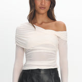Christos Long Sleeve Asymmetric Top Ivory