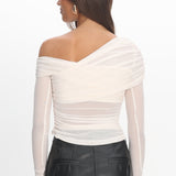 Christos Long Sleeve Asymmetric Top Ivory