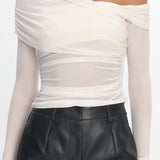 Christos Long Sleeve Asymmetric Top Ivory