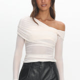Christos Long Sleeve Asymmetric Top Ivory