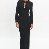 Zoa Keyhole Long Sleeve Maxi Dress Black