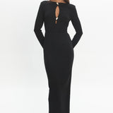 Zoa Keyhole Long Sleeve Maxi Dress Black