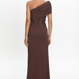 Mallorca Asymmetric Neckline Lace Maxi Dress Chocolate