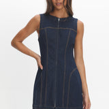 She's From Texas Zipper Front Mini Dress Indigo