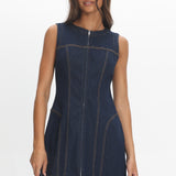 She's From Texas Zipper Front Mini Dress Indigo