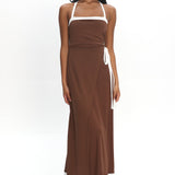 Belira Wrap Front Midi Dress Chocolate