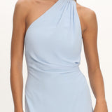 Lorielle One-Shoulder Ruffle Trim Maxi Dress Blue