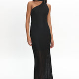 Cozette One-Shoulder Knit Dress Black