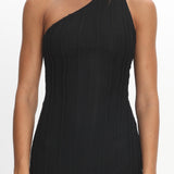 Cozette One-Shoulder Knit Dress Black