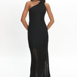 Cozette One-Shoulder Knit Dress Black
