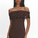 Zimi Off-Shoulder Mini Dress Brown