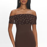 Zimi Off-Shoulder Mini Dress Brown
