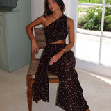 Viela One-Shoulder Cut-Out Maxi Dress Polka Dot Brown