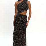 Viela One-Shoulder Cut-Out Maxi Dress Polka Dot Brown