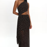 Viela One-Shoulder Cut-Out Maxi Dress Polka Dot Brown
