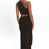 Viela One-Shoulder Cut-Out Maxi Dress Polka Dot Brown