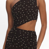 Viela One-Shoulder Cut-Out Maxi Dress Polka Dot Brown