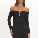 Anaelle Long Sleeve Off-Shoulder Mini Dress Black