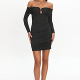Anaelle Long Sleeve Off-Shoulder Mini Dress Black
