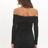 Anaelle Long Sleeve Off-Shoulder Mini Dress Black