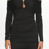 Anaelle Long Sleeve Off-Shoulder Mini Dress Black