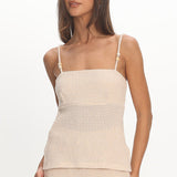 Mesa Bead Strap Knit Top Cream