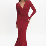 Gilded Long Sleeve Ruched Maxi Dress Wine