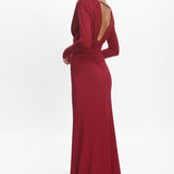Gilded Long Sleeve Ruched Maxi Dress Wine
