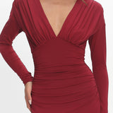 Gilded Long Sleeve Ruched Maxi Dress Wine