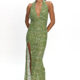 Sharisa High Slit Halter Maxi Dress Green